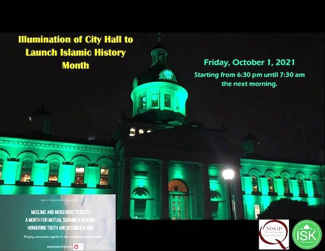 Kingston City Hall illuminated green for launch of Islamic History Month