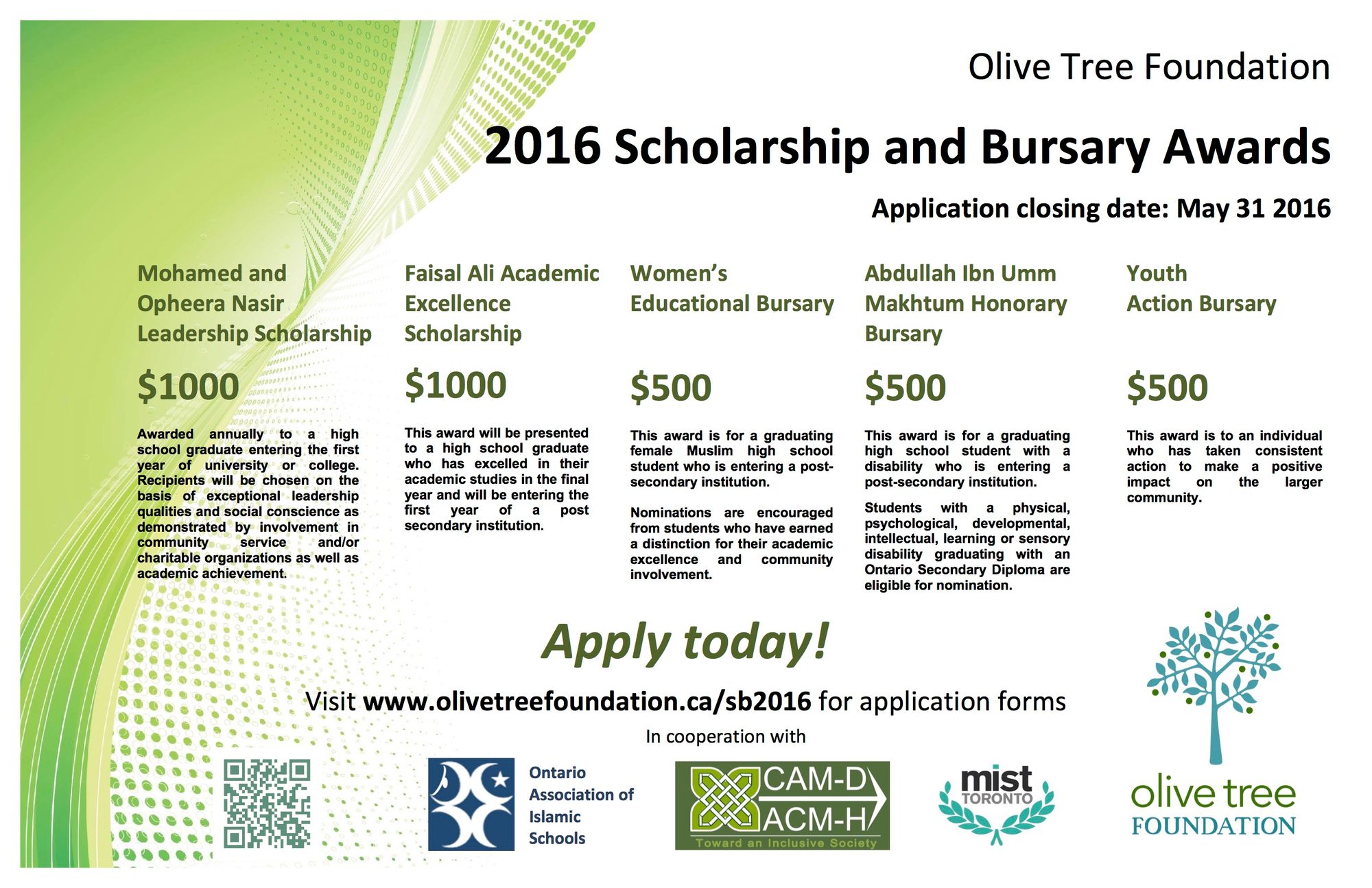 Olive Tree Foundation 2016 Scholarship and Bursary Awards Deadline May 31 2016